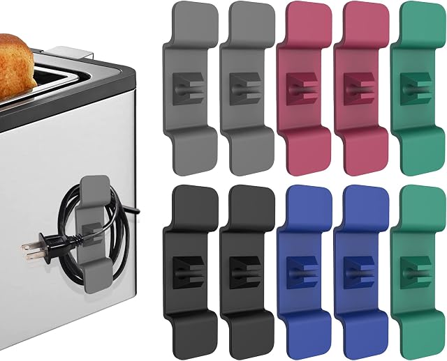 Cord Organiser for Kitchen Appliances, [10 Pcs] [5 colours] Cord Winder Keep Kitchen Appliances Cable Tidy, Self-Adhesive Cable Management Clips Holder for Mixer, Air Fryer, Coffee Maker, Toaster