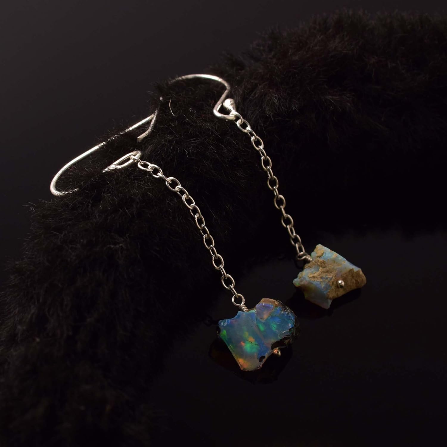 Natural Fire Ethiopian Opal Earring 925 Sterling Silver Rhodium Plated Gemstone Wire Wrapped Handmade Jewelry Energy Healing Stone Gift for Her - Image 3