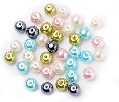 Miniatura 2 de Pandahall - 100 cuentas de perlas de vidrio perlado mezcla pastel de 0.315 pulgadas (0.315 in), cuentas espaciadoras sueltas para fabricación de