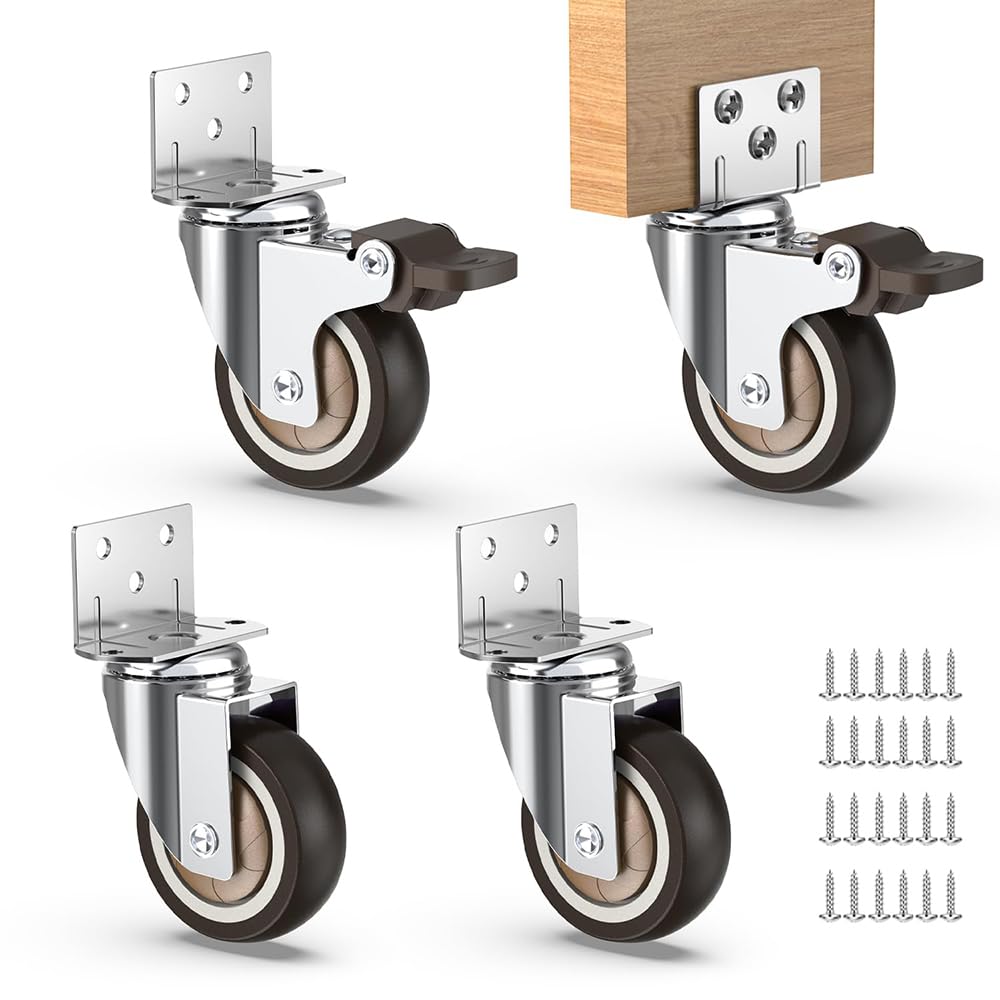 1 Inch Wheels for Heavy Furniture, 4pcs L-Shaped Silent Caster Wheel with Screw, Ball Bearing 360° Plate Swivel Rubber Castors Wheel, Furniture Moving Casters Wheels for Home & Office-image-42