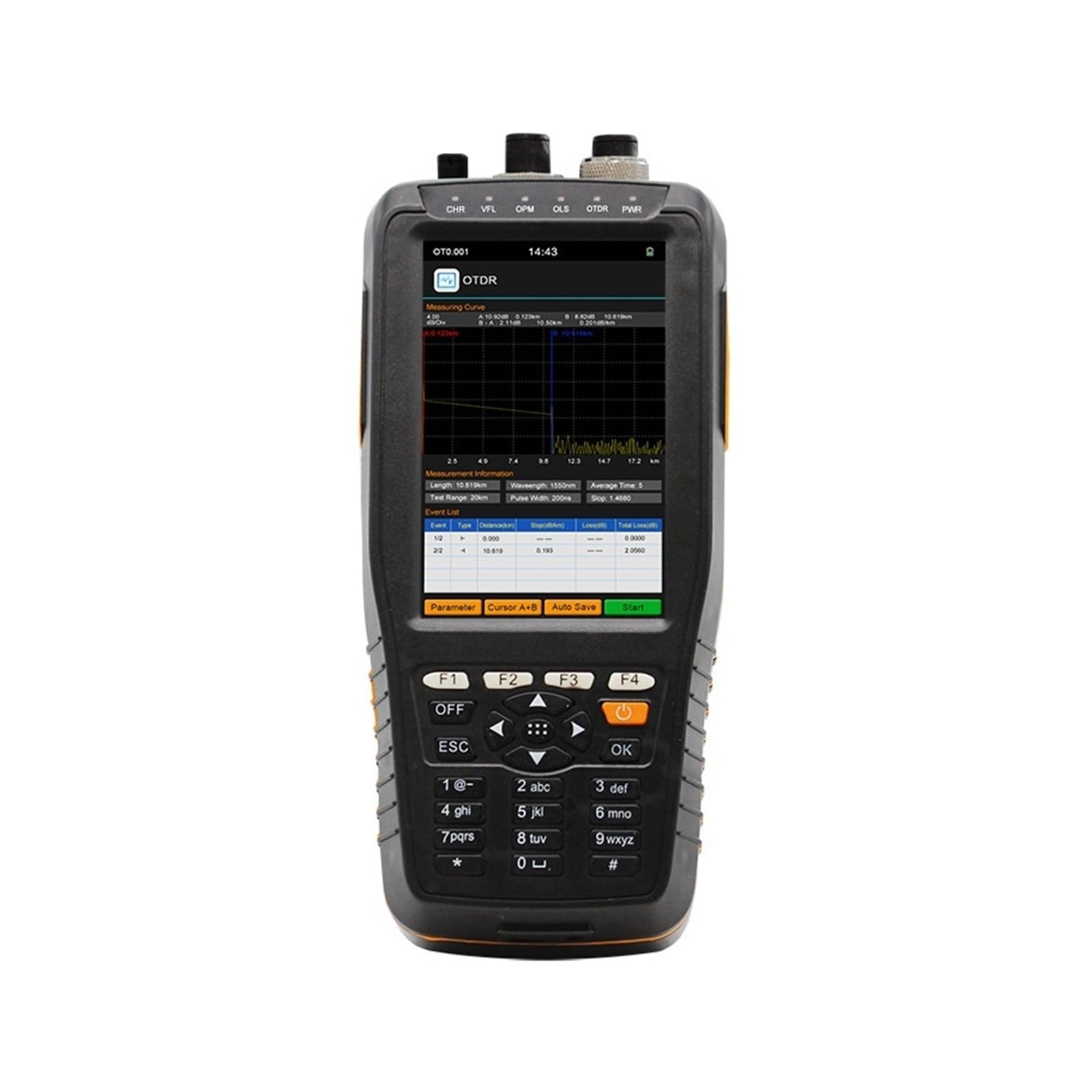 probador del cable de fibra óptica, Probador OTDR OPM OLS VFL inteligente TM290T con pantalla táctil de 4 pulgadas, reflectómetro dominio tiempo óptico 1310/1550 nm y 22/20 dB(UPC)