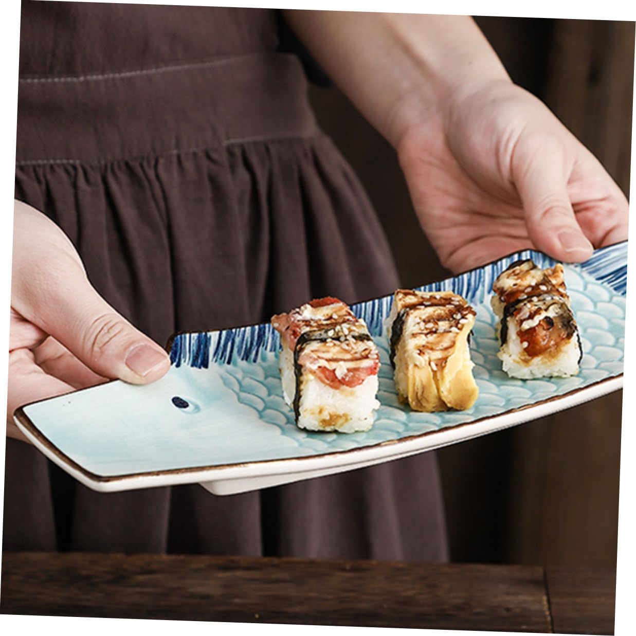 Assiette de Sushis de Poisson, Céramique, Style Japonerie
