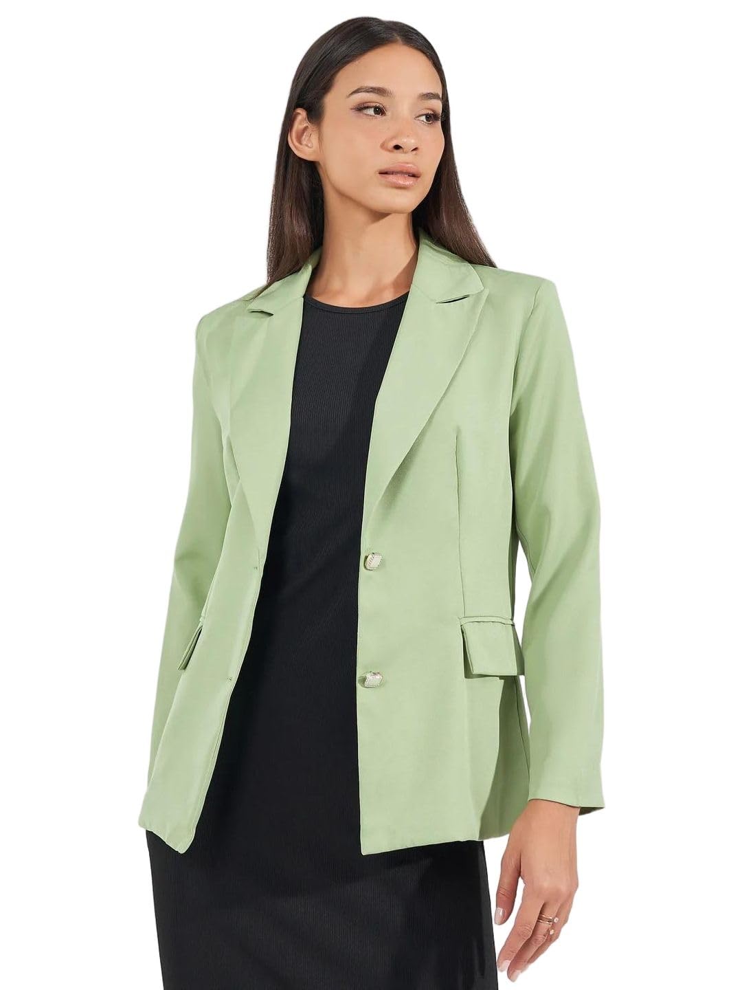 styli Women’s Longline Blazer | Regular Fit Single Breasted with Notched Lapel & Button Closure | Smart Casual Wear for Women & Girls-picture-12