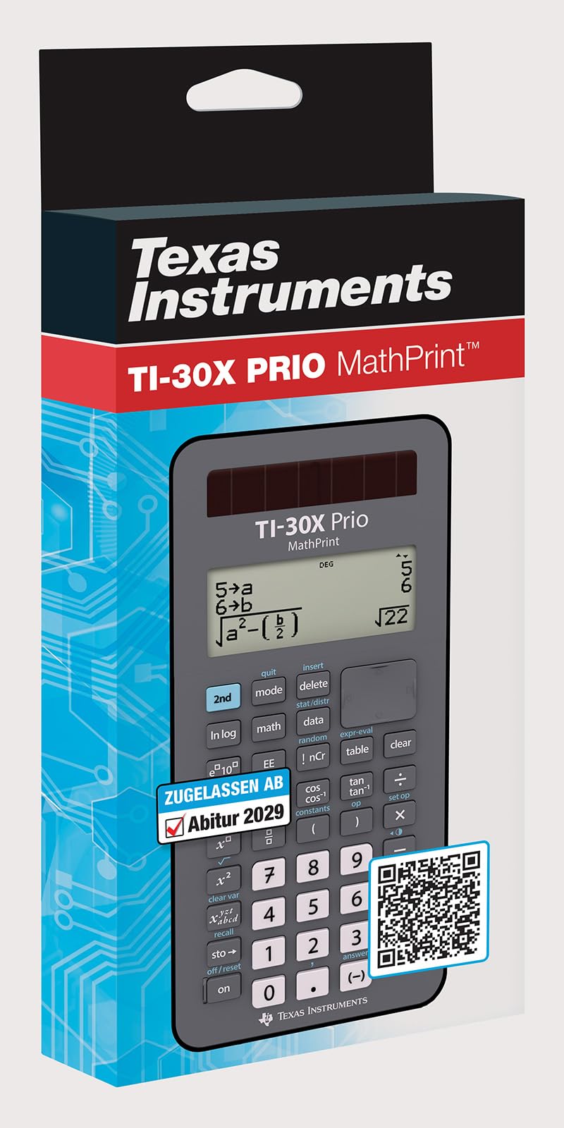 Texas TI-30X Prio MathPrint Calculatrice Scientifique Solaire Batterie Gris