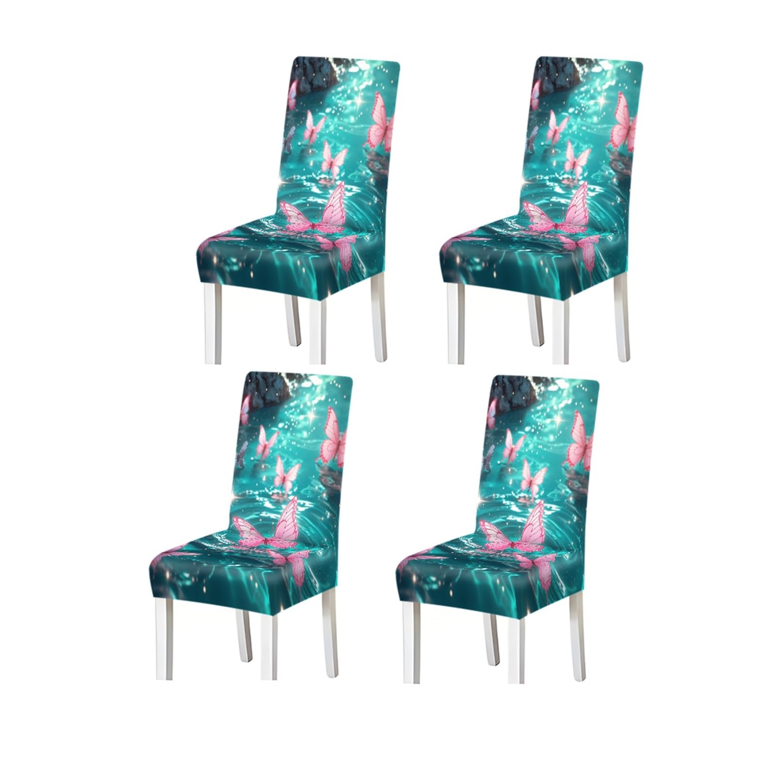 FZJKGH Pink Butterfly Water Ripple Sparkle Pattern Print Dining Chair Covers Set Of 2/4/6, Stretch Slipcovers For Kitchen Dining Room Removable Stretch Slipcovers for Dining Chairs(4PCSChair cover)