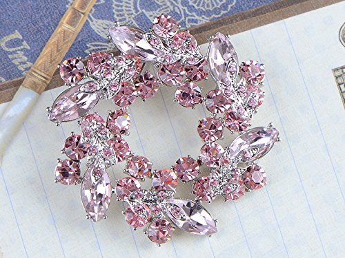 Alilang Womens Diamond Inspired Floral Wreath Holiday Christmas Old Fashion Brooch Pin, Pink #TOP1