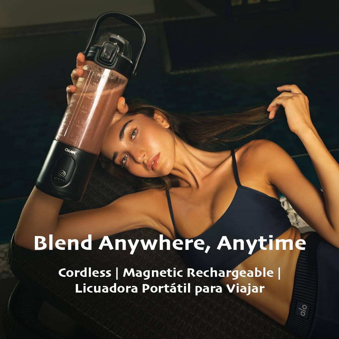 QUIK Mélangeur portable sans fil, 680,4 g, mélangeur personnel pour smoothies et smoothies, sans BPA, broyage de glace, passe au lave-vaisselle, étanche