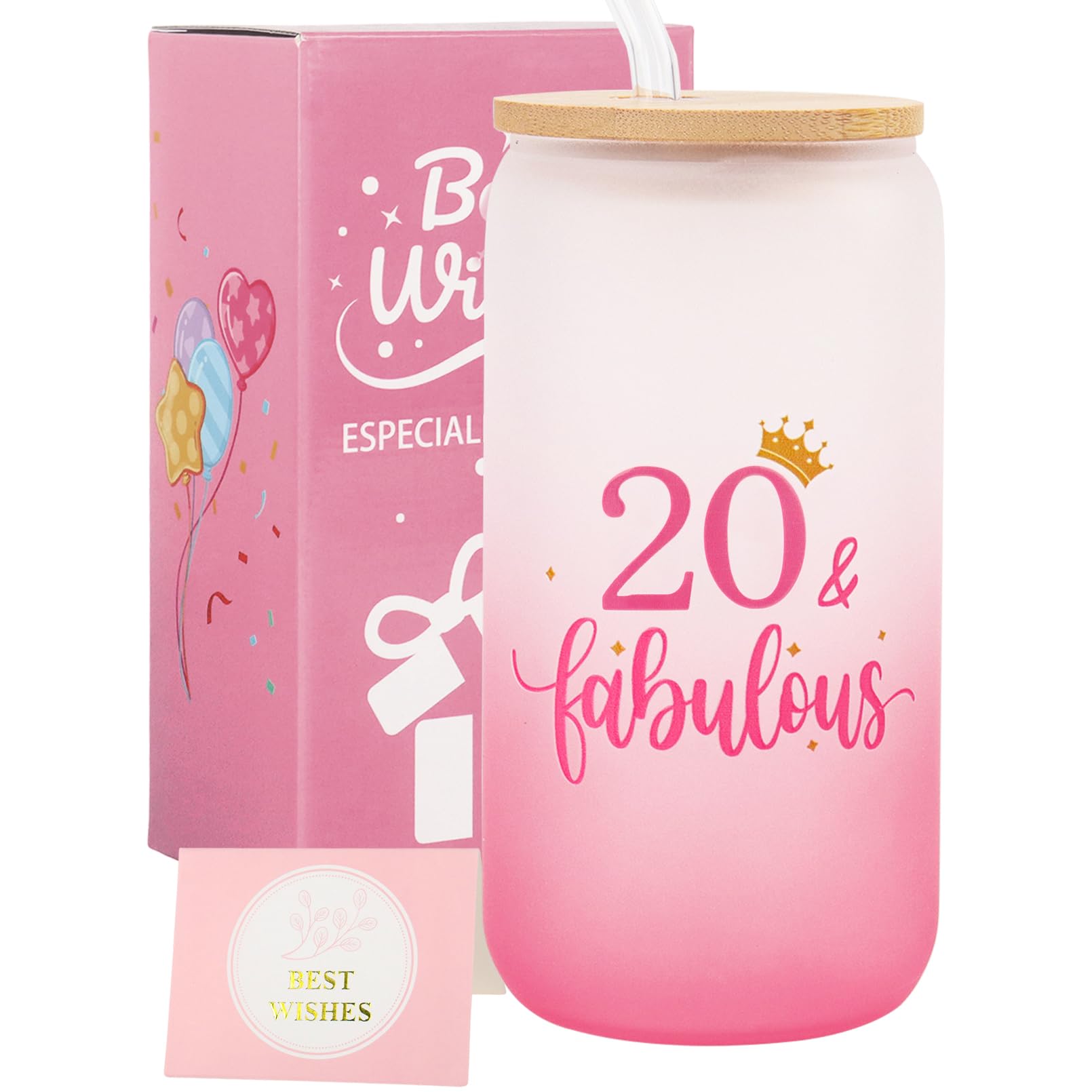 Nwvuop 20th Birthdays Gift for Girls 20 Year Old Girls Birthday Gifts Birthday Glass Cup 16oz.