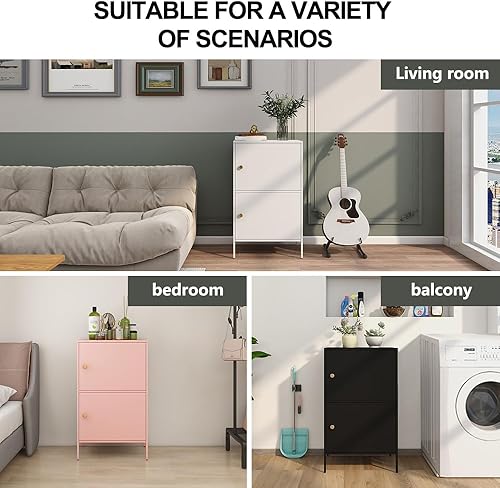 Miniatura 6 de Armario de almacenamiento de metal de 2 puertas, organizador de pie para dormitorio, sala de estar, hogar, hotel, oficina, garaje, cocina (negro)