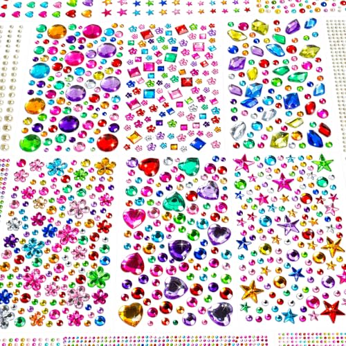 JIUZHU 7500+PCS Jewel Stickers for Crafts Self Adhesive Gem Stickers Kit Acrylic Rhinestone Stickers Assorted Shapes for Scrapbooking Card Making DIY Projects Party Decorations