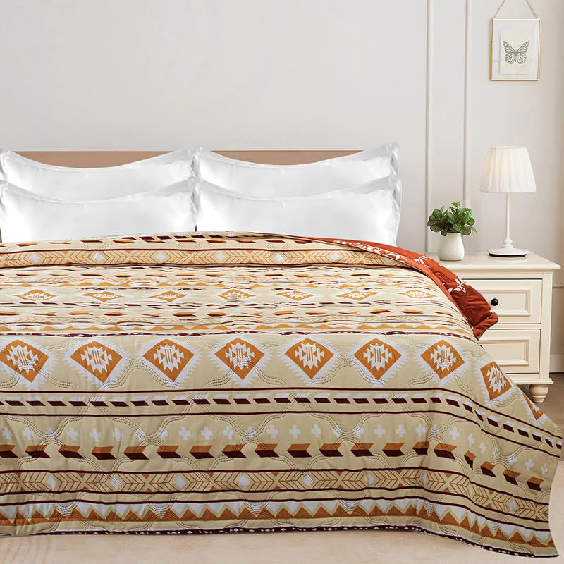 BSB HOME Ultrasonic 280tc All Season Supersoft King Size bedcover/Rajaai Quilted Bedspread Ac Blanket/Comforter for Double Bed Durable and Lightweight 220 x 230 Cm, Beige & White