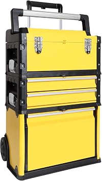 BIG RED Stackable Portable Metal Tool box Organizer with Wheels and 2 Drawers, Rolling Upright Trolley Tool Chest for Garage or Workshop,Yellow,ATRJF-C305ABDYR