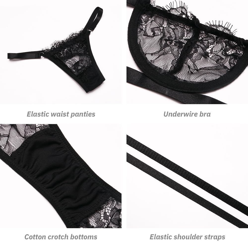 VicSec Seksowny komplet bielizny damski seksowny koronkowy biustonosz stringi zestaw halloweenowy biustonosz i stringi koronkowa bielizna nocna, S-XL, czarny, M