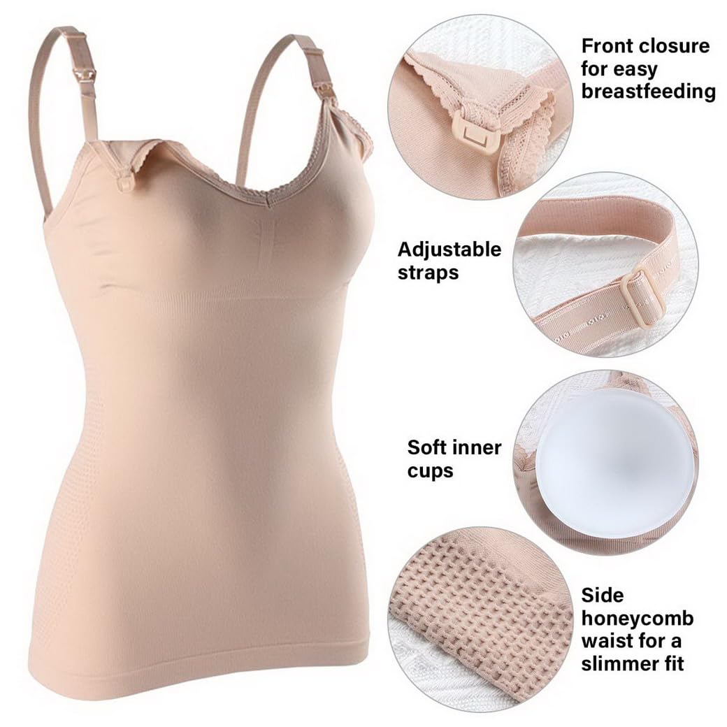 Lot de 2 Haut d'allaitement de Grossesse, Débardeurs de Maternité Camisole Tank Top pour Femmes sans Armatures Tops d'allaitement sans Couture avec Rembourrage Amovible