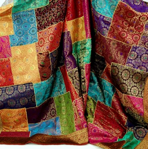Guru-Shop Manta Oriental de Patchwork Brocado, Colcha India - Patchwork, Multicolor, Sintético, 270x220x0,5 cm, Colchas de Brocado