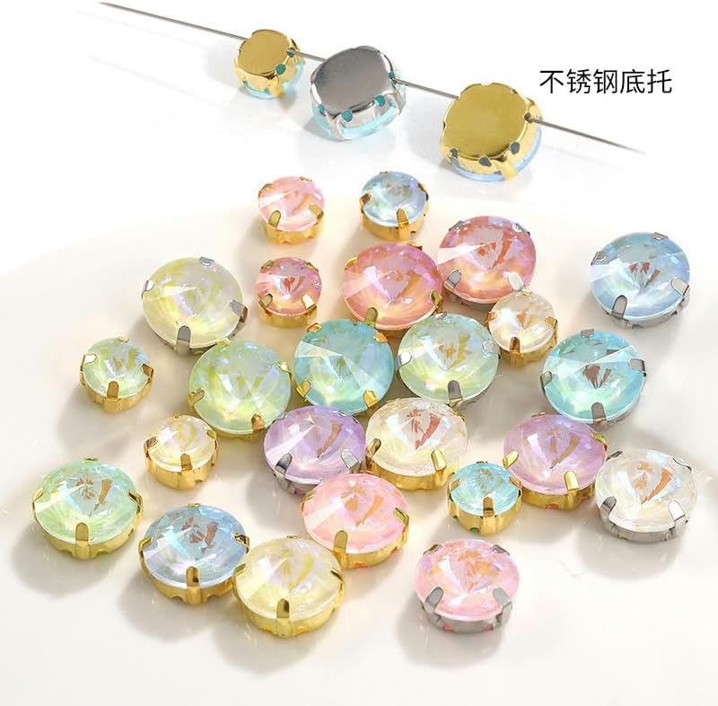 50個 8/10mm サテライトモカ ラインストーン縫い付けクリスタルメタルクローラインストーン ドレス 服 靴 バッグ 装飾