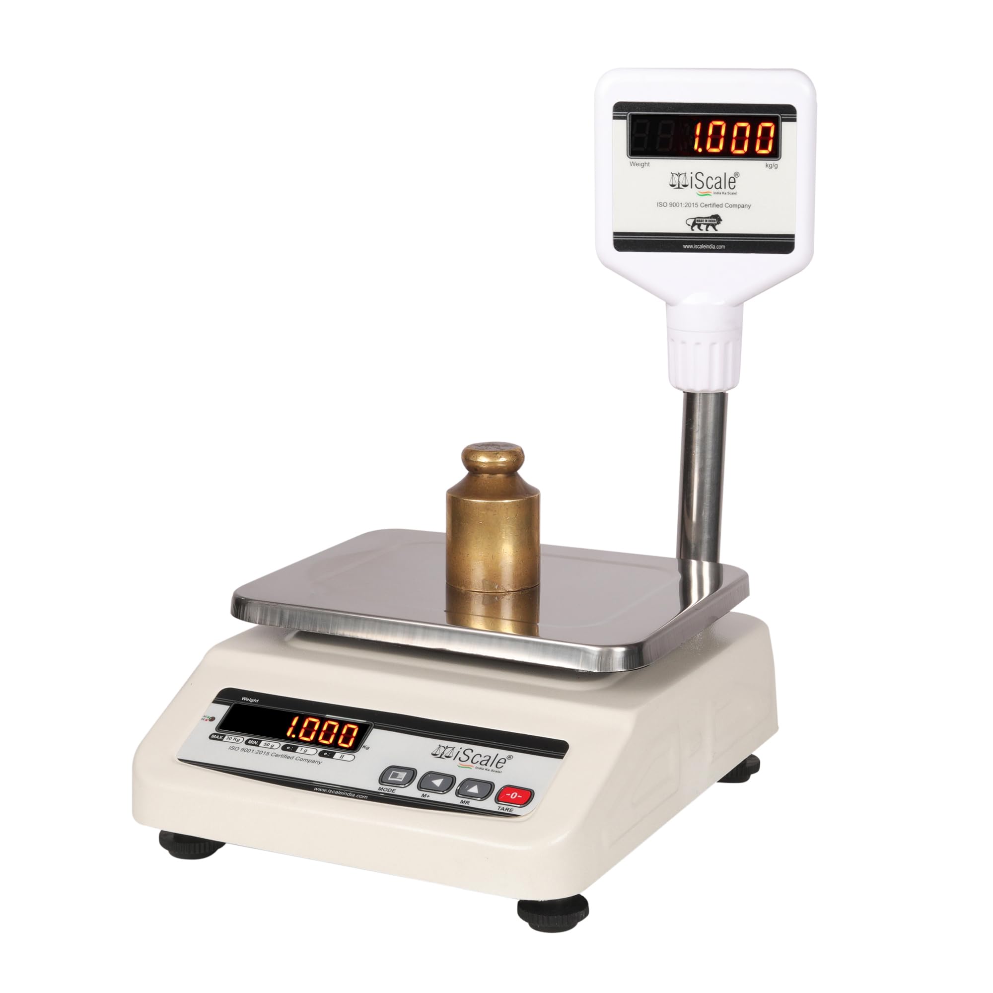 iScale i-03P: 30kg x 1g Chargeable Commercial Weighing Scale with Front & Pole Double Display, 7x9 Inch Pan, Calibration Certificate – Ideal for 5-10kg Weighing in Shops-image-3