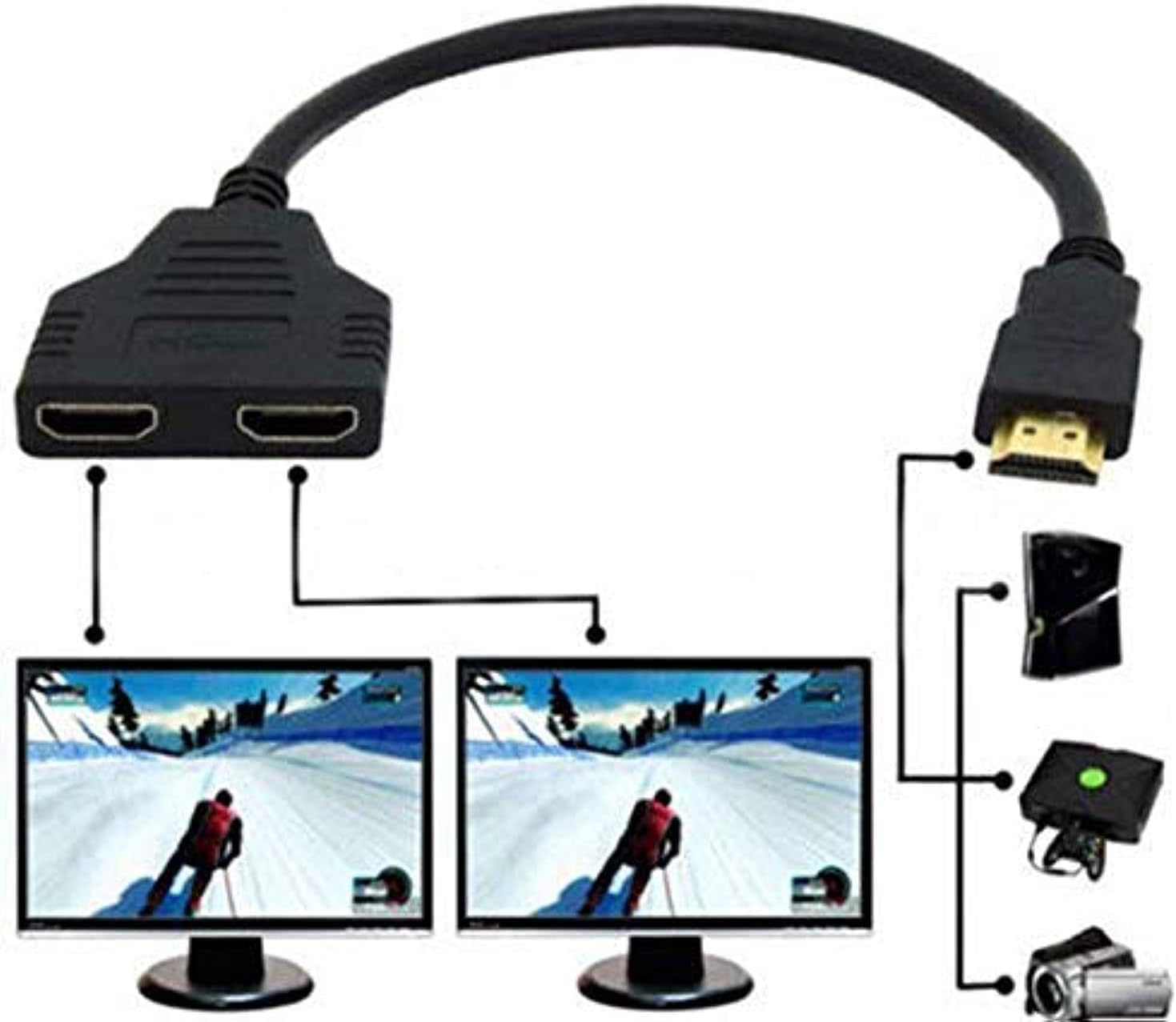 HDMI Male to Dual HDMI Female 1 to 2 Way HDMI Splitter Adapter Cable