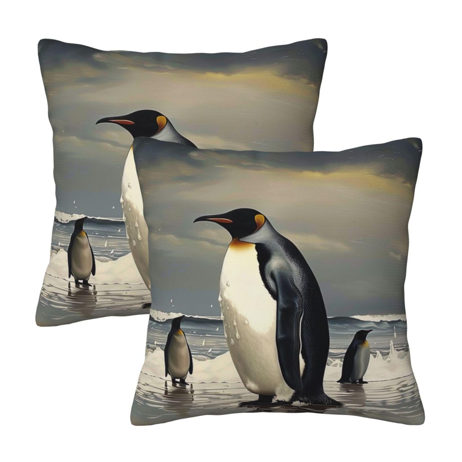 kkvhhyuo Penguin Print Pillow Covers Set of 2, Square Decorative Cushion Covers with Hidden Zipper, Throw Pillow Cases for Living Room Sofa Bed Chair, 45x45 cm