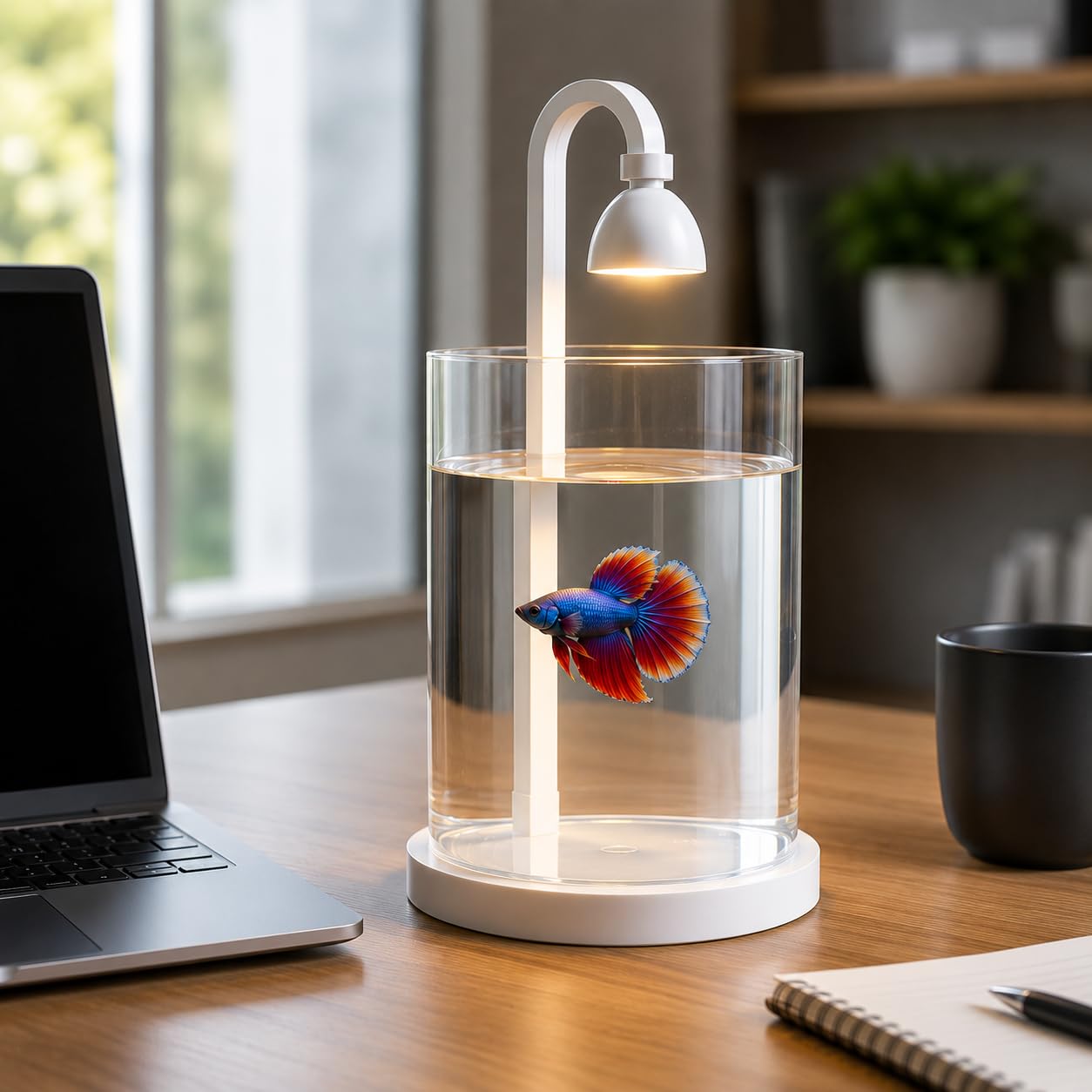 VAYINATO® PS-10S (White) Mini Acrylic Desktop Fish Bowl | 1.2L Betta Tank with Multi-Color LED Hanging Light | Crystal Clear Acrylic Fish Tank | Office, Bedroom & Home Decor | 10×20 cm-image-43
