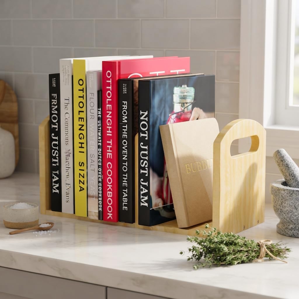 Adjustable Cookbook Organizer Countertop Bookshelf With Movable Divider