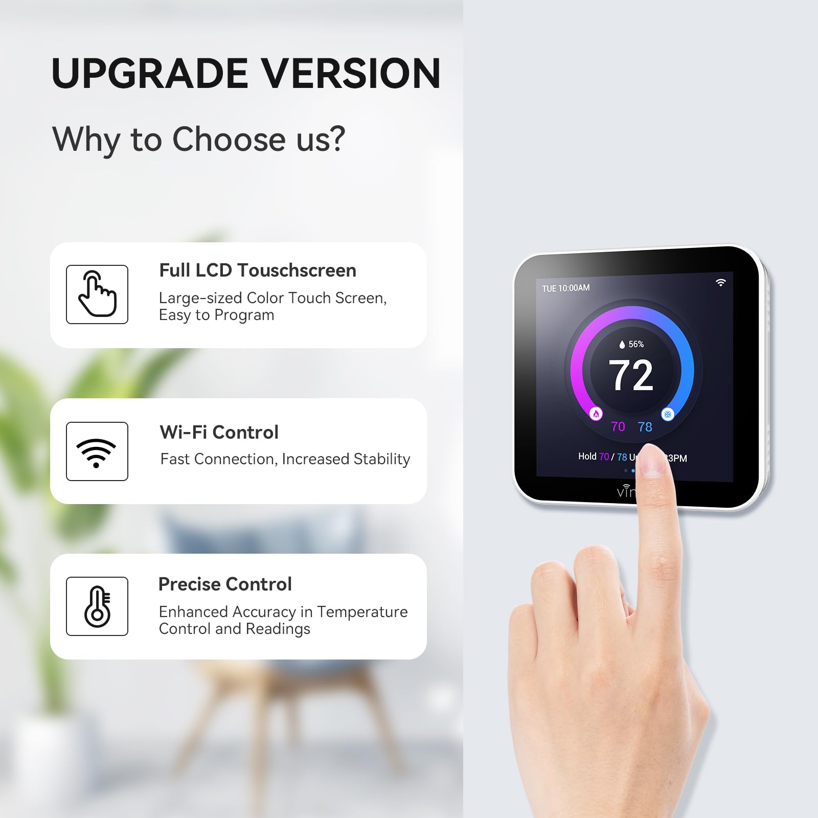 vine Termostato programable para casa con pantalla táctil de 4.3 pulgadas, termostato inteligente WiFi para aire acondicionado y calefacción, control de aplicación/voz, decoraciones del día de San