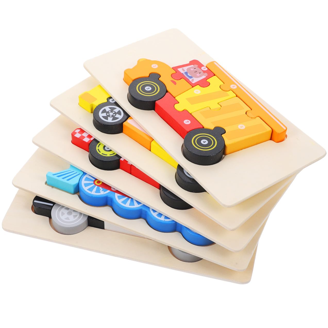 Puzzle 3d per Bambini, 5 Set in Legno, Design Cartoon | Gioco Educativo, Superfici senza Bave, Sviluppa Coordinazione Occhio-mano