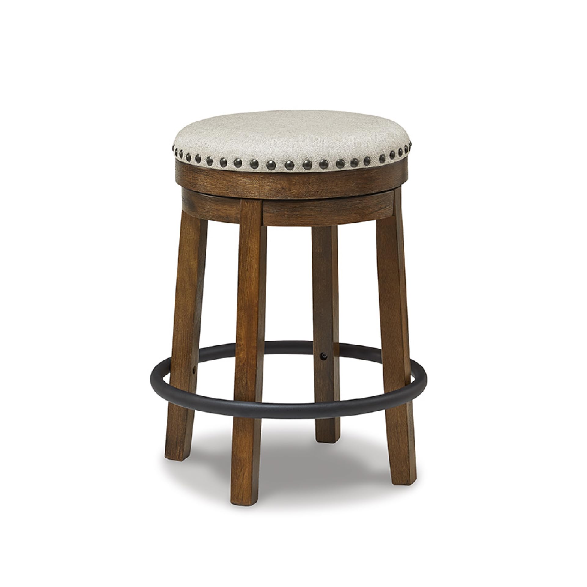 Sponsored Ad - Signature Design by Ashley Valebeck Upholstered Swivel Stool, Cushioned Seat, Woven Fabric Upholstery, Wood, 24" H, Brown & Black