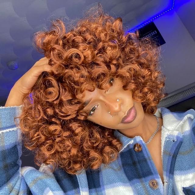 Pelucas rizadas para mujeres negras, peluca corta y rizada con flequillo, suave, grande, suelta, linda, afro, rizado, de 14 pulgadas, peluca