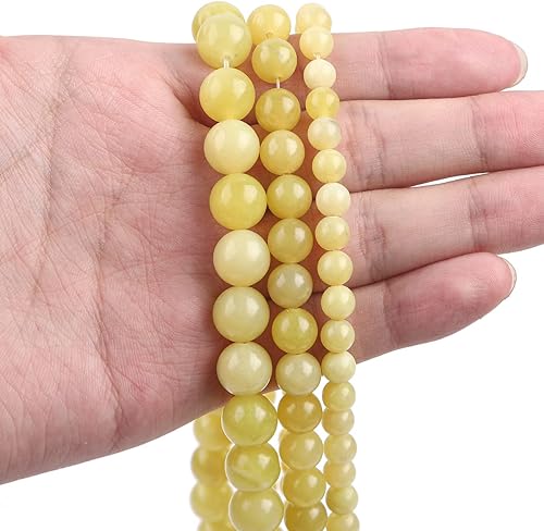 Miniatura 4 de Cuentas redondas de piedra de jade limón natural semipreciosas sueltas para hacer joyas 6MM 61 piezas