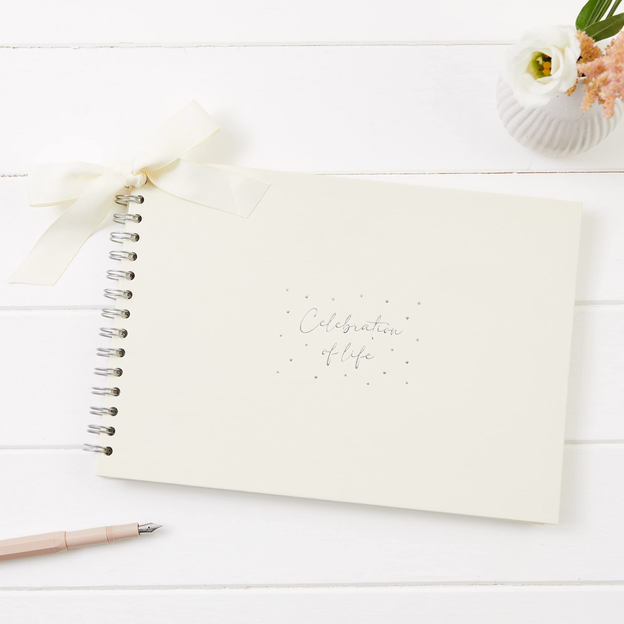 ANGEL & DOVE A4 Ivory 'Celebration of Life' Funeral Memory Book - Condolence, Memorial
