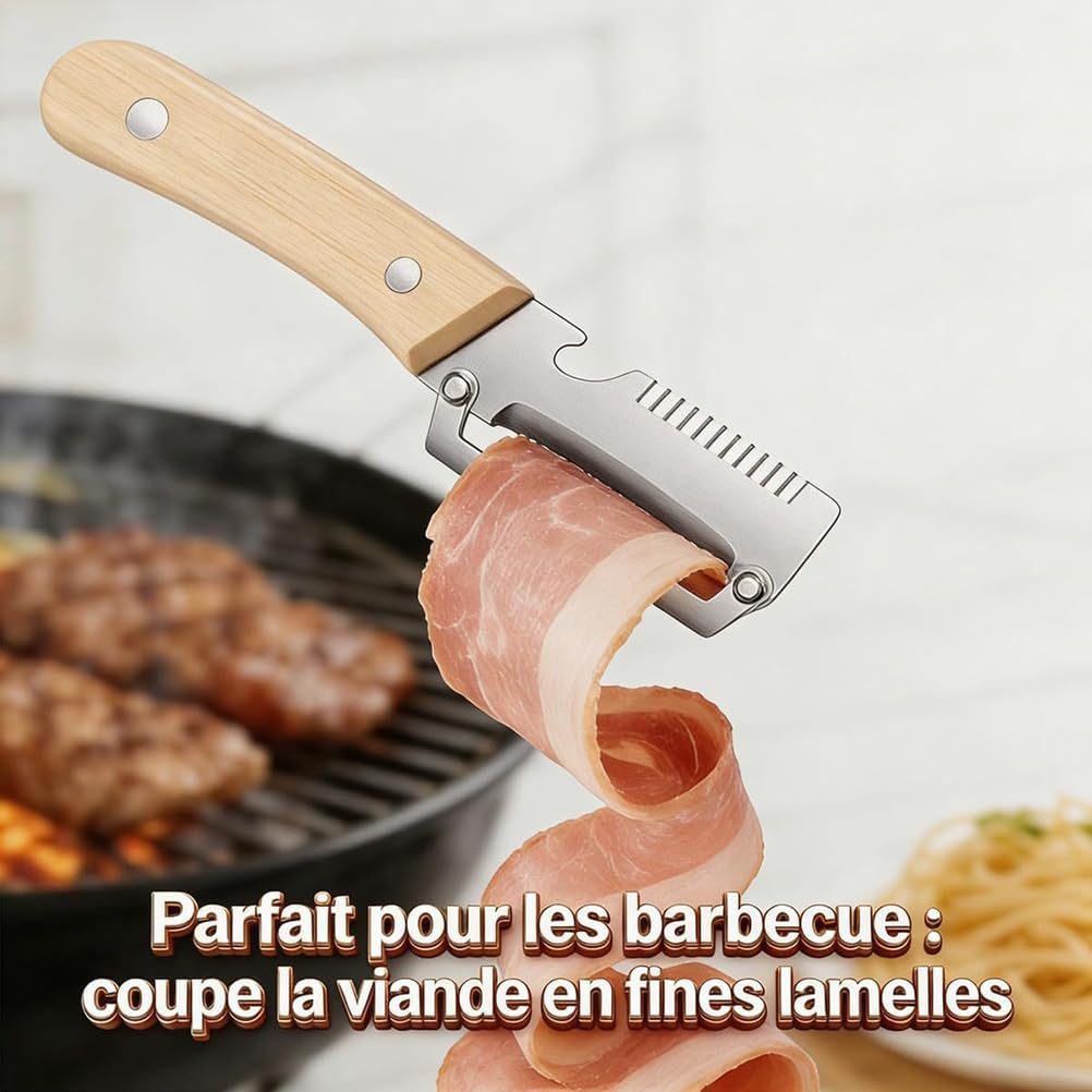 Pelador de Verduras Multifuncional, pelador de Frutas 2 en 1 con abrebotellas, Mango ergonómico de Madera, Ideal para la Cocina Diaria y la preparación de Comidas
