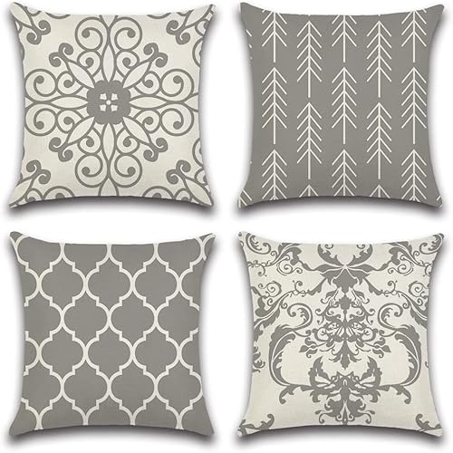 Paquete de 4 fundas de almohada de 18 x 18 pulgadas, fundas de cojín de tela de lino para sofá, fundas de almohada decorativas para el hogar, cama,