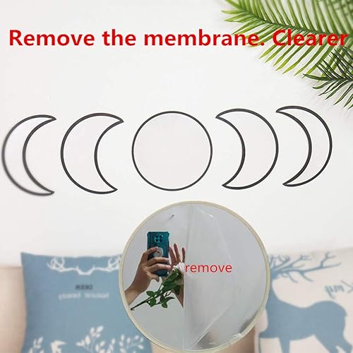 Miniatura 8 de 5 piezas de decoración natural escandinava espejo decorativo de pared acrílico diseño interior espejo de fase lunar de madera decoración de pared