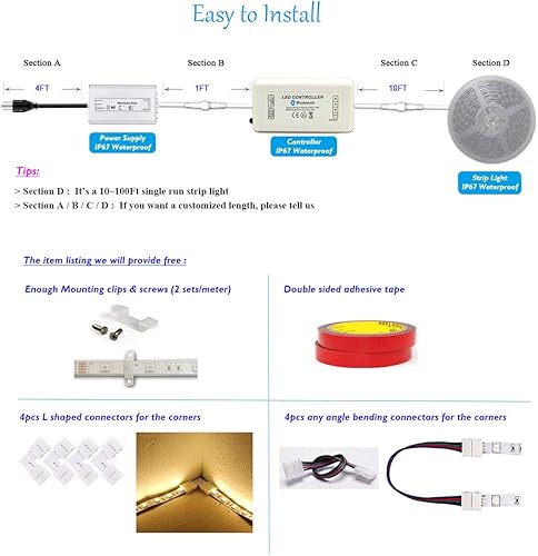 Miniatura 2 de Bluetooth 95 piesrollo 60LEDsM 24V IP67 impermeable 5050 RGB LED tira de luz flexible con control remoto IR de 24 K y controlador (impermeable) y