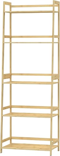 WTZ Estantería estante de escalera estantería de bambú de 5 niveles moderno estuche abierto para sala de estar dormitorio oficina MC508 bambú sin