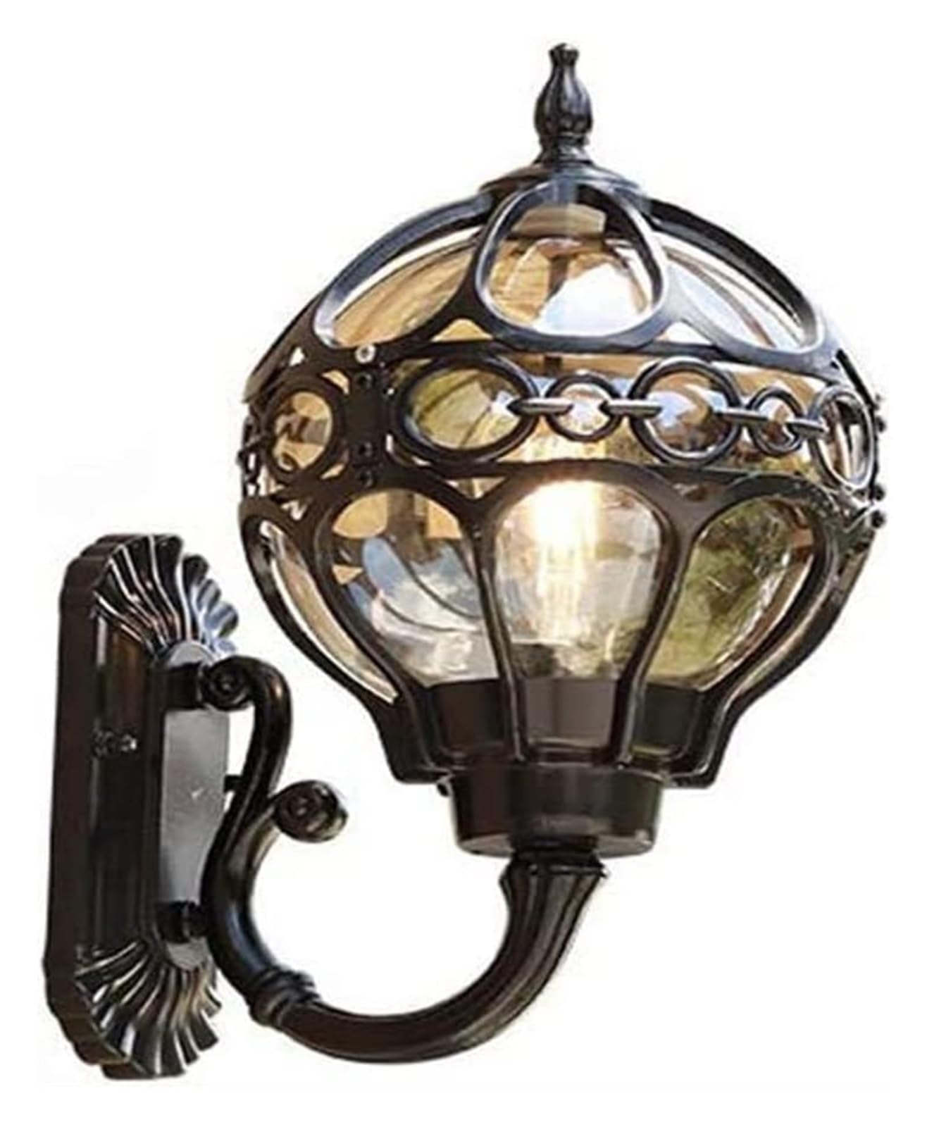 CWCQGH Wall Sconces, Wall Lamp V-intage Outdoor Wall Light European-Style Globe Glass Wall Sconce 1 Light E27 Bathroom Vanity Light Matte Black Waterproof Balcony Porch Lights C,H40cm