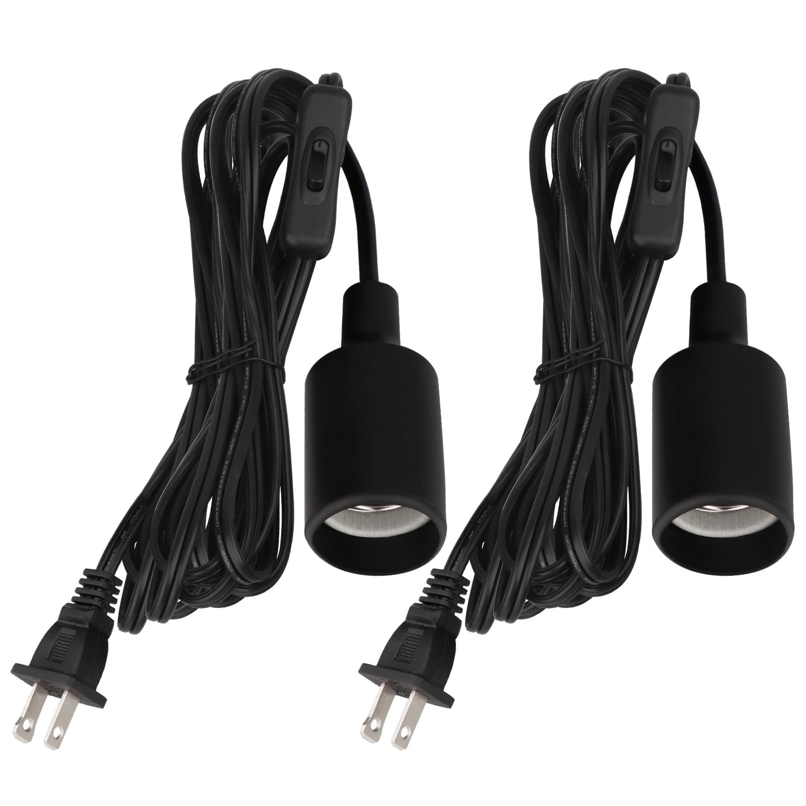 Zevnico 15ft 2pc Light Socket with Cord Switch, Black Hanging Light Cord