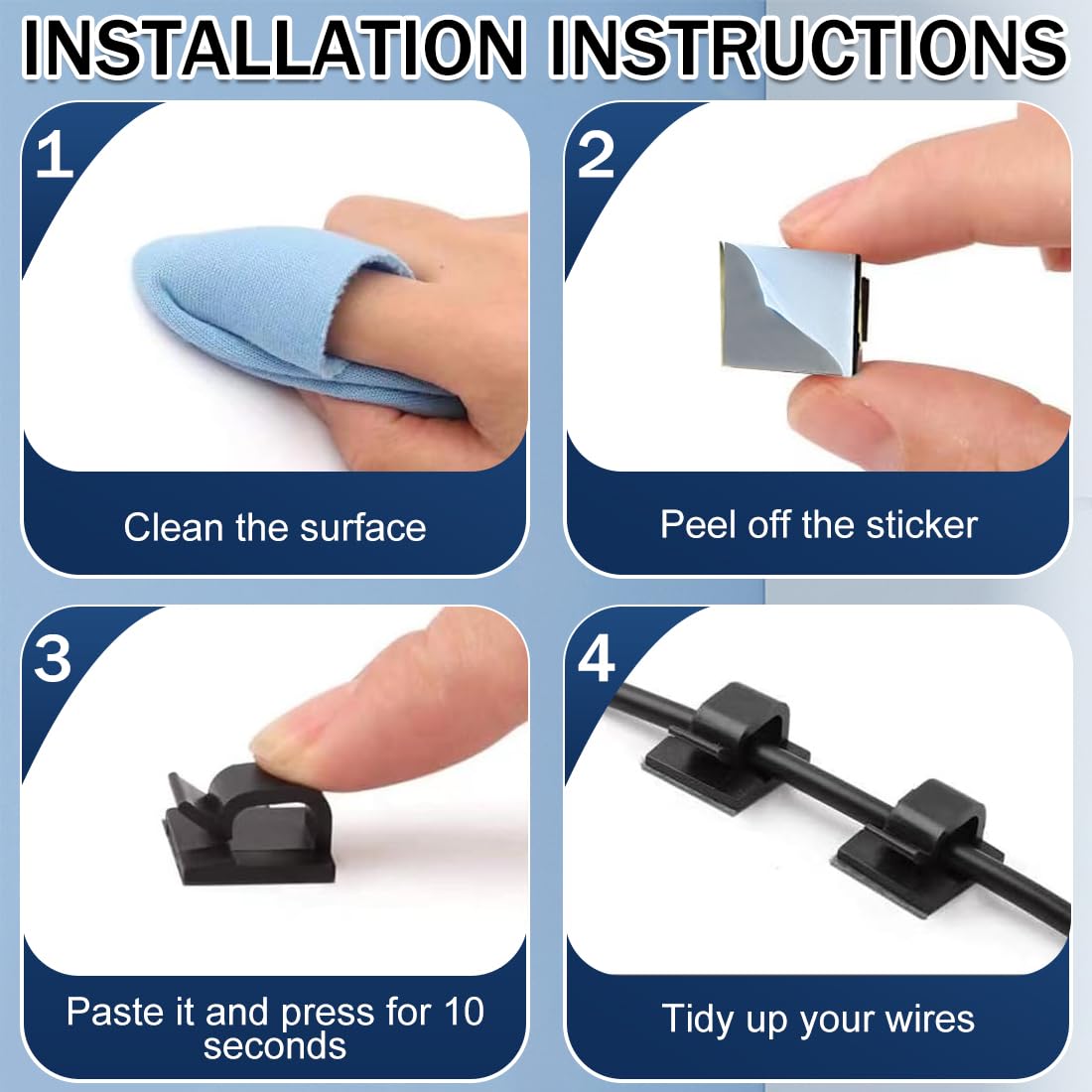 Clip fermacavi da parete per cavi elettrici,50 clip adesive nere per cavi, clip per cavi da scrivania, clip per la gestione dei cavi, per fissare e organizzare fili e cavi.