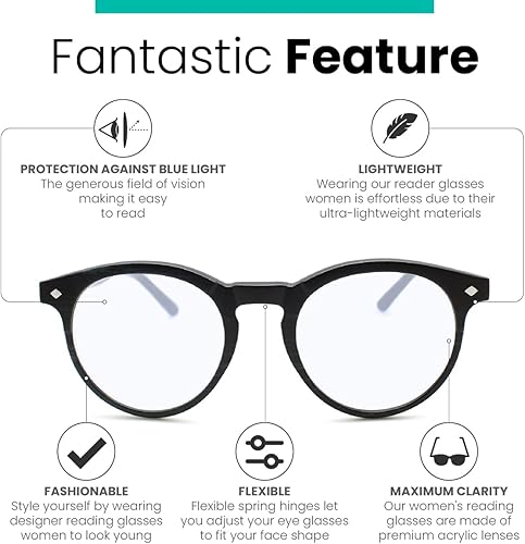 Miniatura 7 de Lentes de luz azul redondos negros para hombres y mujeres para lucir modernos con visión clara, anteojos de lectura resistentes y duraderos para