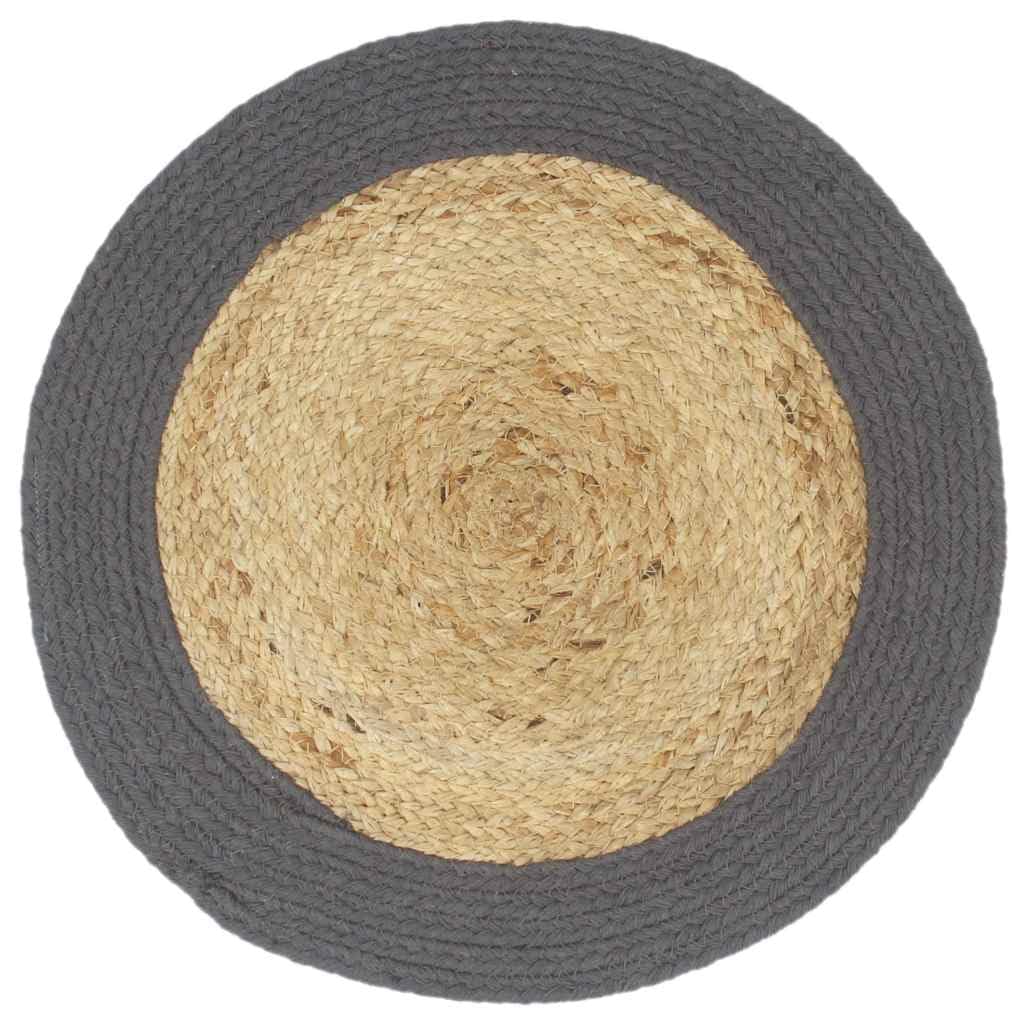 Lot de 4 sets de table en jute et coton, 38 cm de diamètre, pour table à manger, gris