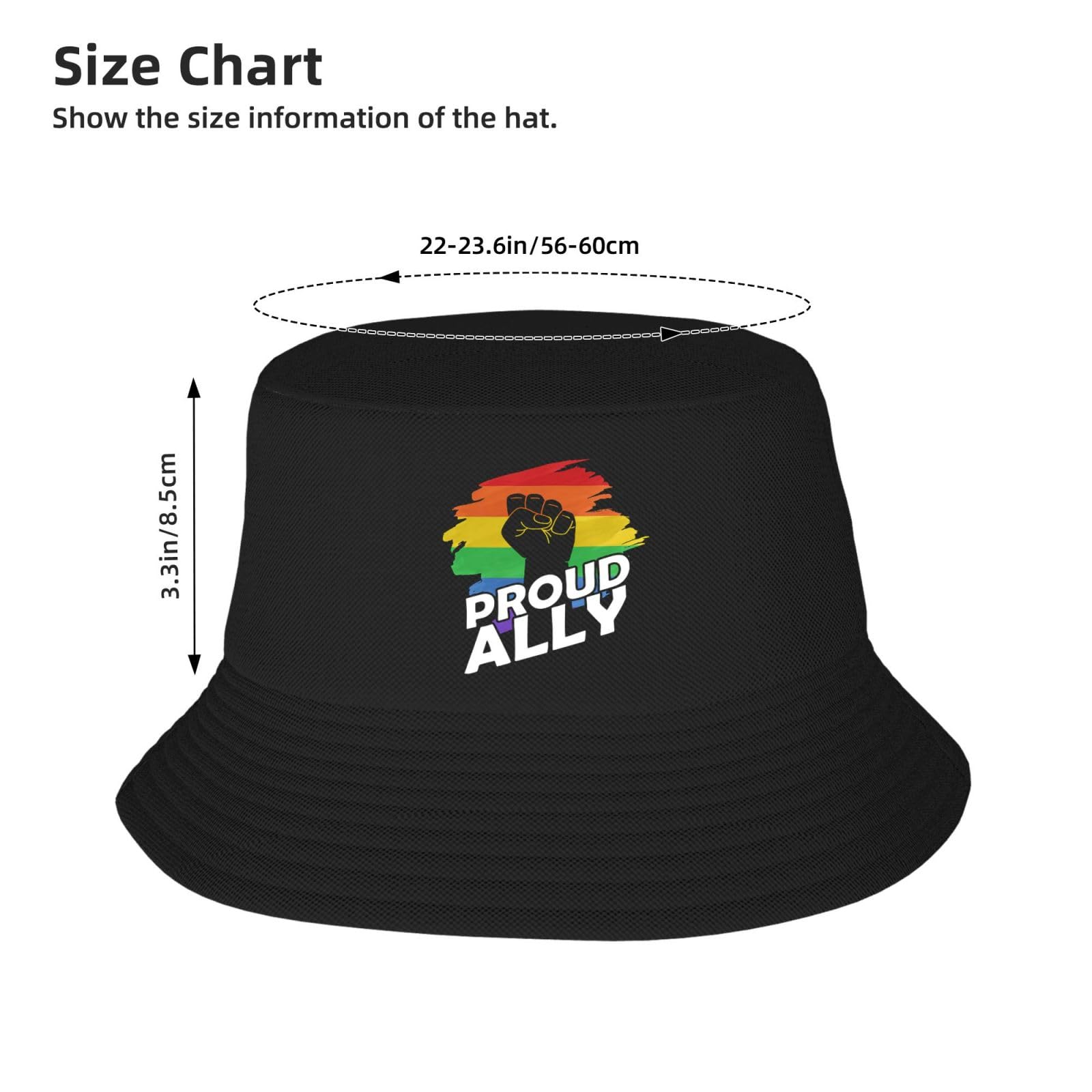 Pride Month LGBTQ Gay Pride Ally Summer Bucket Hat Outdoor Unisex Fisherman Fishing Sun Cap for Adult Women Men Black