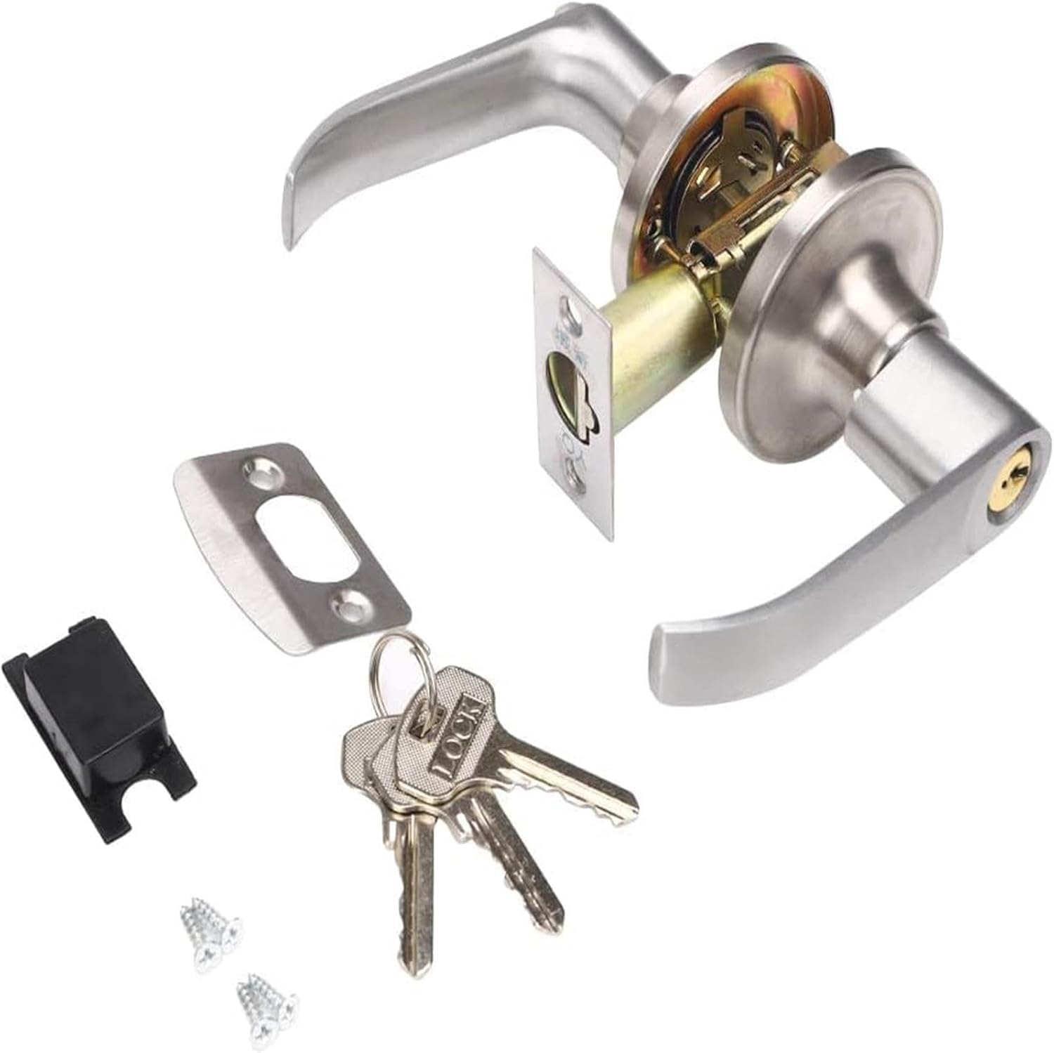 Stainless Steel Three-Handle Entrance Door Lock for Home use, Comes with 3 Keys.
