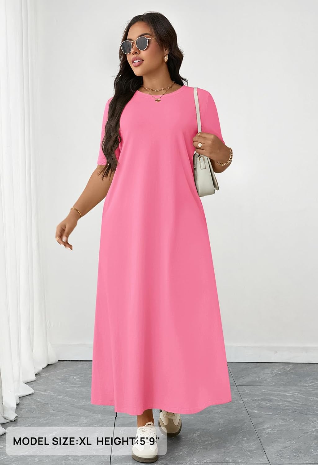 MEROKEETY Summer Spring Maxi Dresses for Women 2026 Beach Vacation Casual Short Sleeve Long T Shirt Dress with Pockets - Image 4