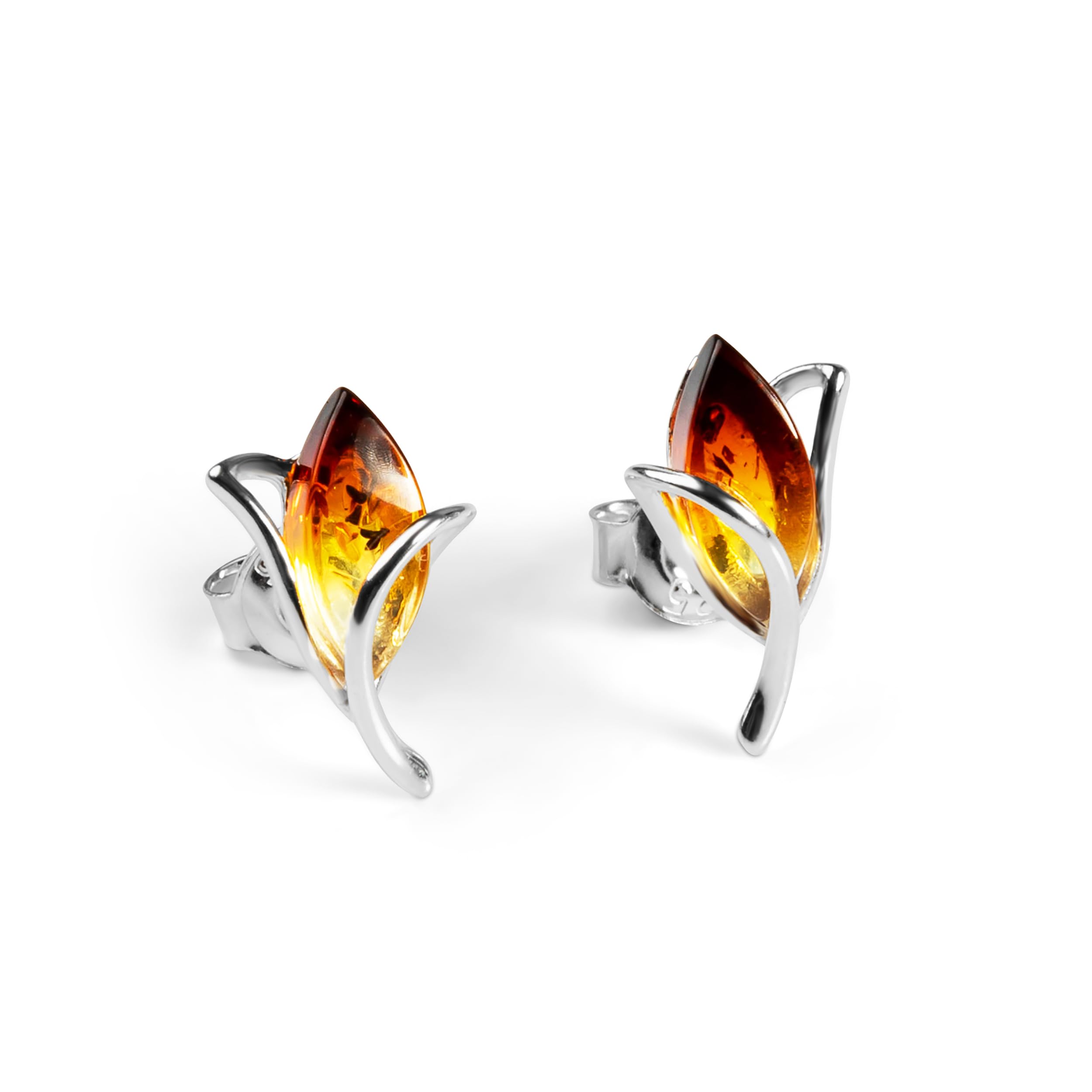 HENRYKA925 Sterling Silver Sunset Amber Gemstone Earrings | Dangle Drop Stud Earrings Accessory | Hypoallergenic Women's Jewellery & Gift Box for Her