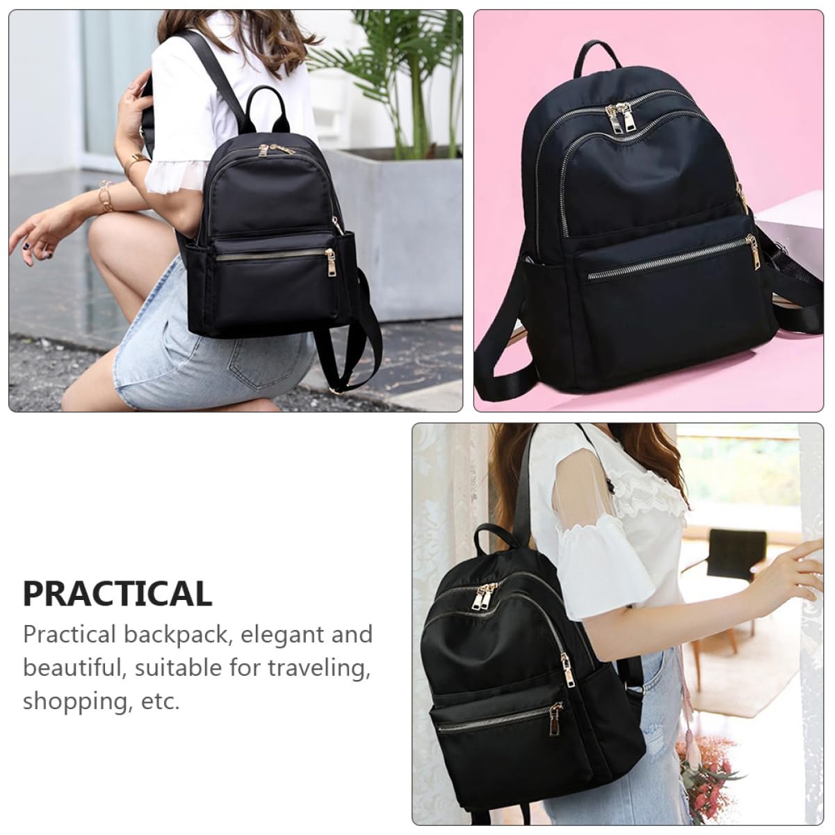FRCOLOR Mochilas Negras de Mujer de Tela Oxford, y Mochila de Ocio Elegante Gran Capacidad Bolsa de Almacenamiento para Escuela y Trabajo