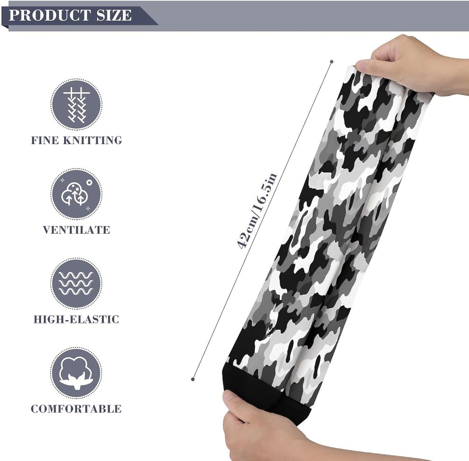 Black Grey White Camo Compression Sock Circulation Support Socks Lightweight Knee High Tube Sock Over-The-Calf Sock for Adult