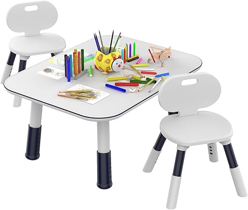 Juego de mesa y 2 sillas para niños, juego de mesas y sillas de madera de 6 alturas ajustables, juego de mesa de comedor y silla para niños pequeños