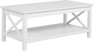 Coaster Home Furnishings - Skyview - Wood - Rectangular Coffee Table with Lift-Top Design, Hidden Storage, Cross-Frame Base and Lower Shelf - Living Room - White - 722088