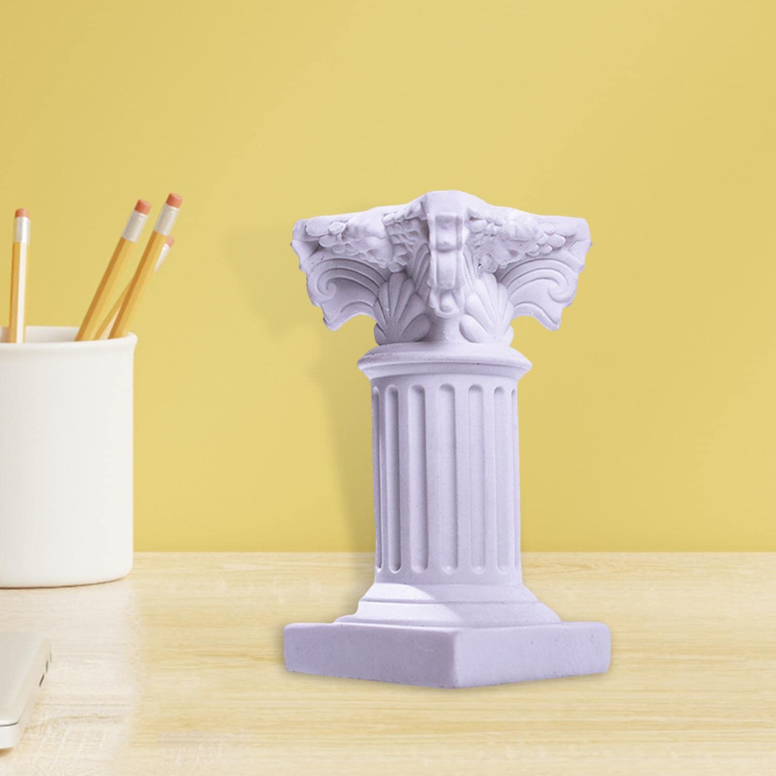 Statua in miniatura a colonna romana con piedistallo, colonna greca, per tavolo paesaggistico, bianco, 3,5 x 6,5 cm